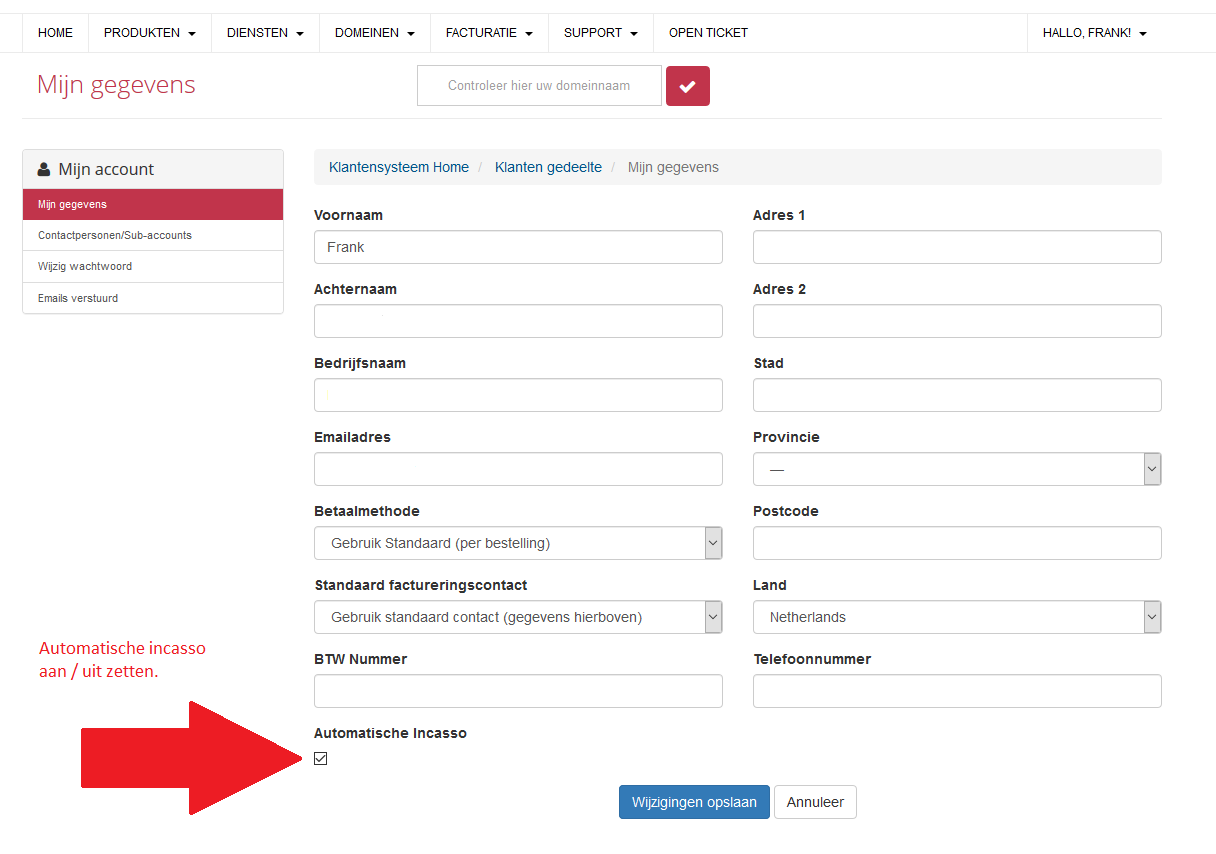 Automatische incasso beheren voor je webhosting 2