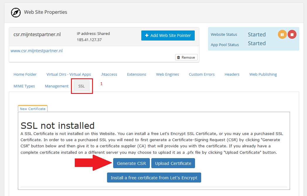 CSR aanmaken voor webhosting ssl