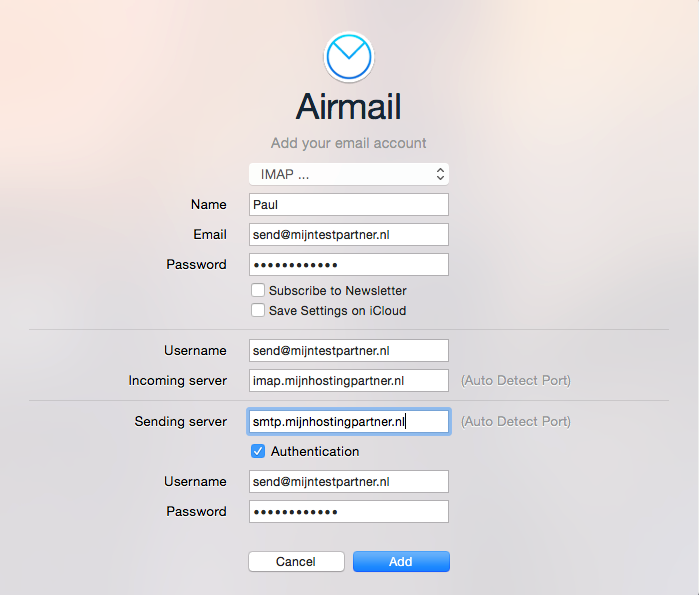 E-Mail-Einrichtung - Airmail Apple