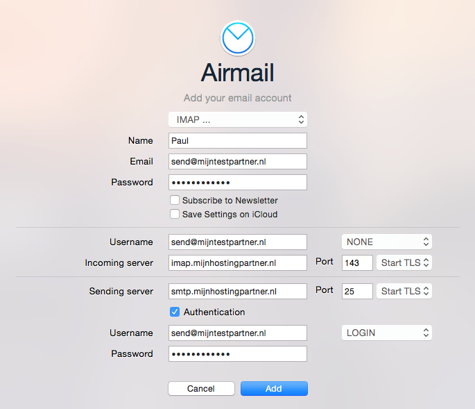 Email instellen - Airmail Apple