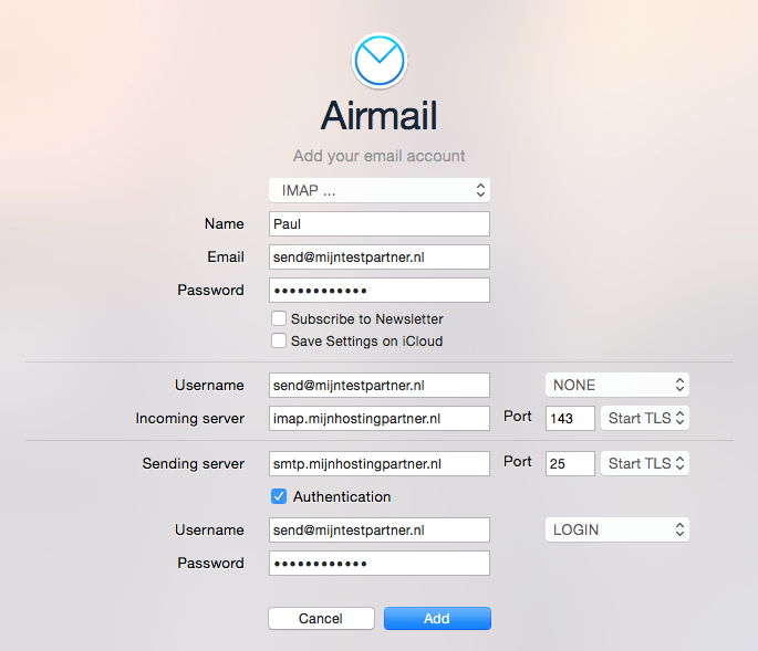 E-Mail-Einrichtung - Airmail Apple