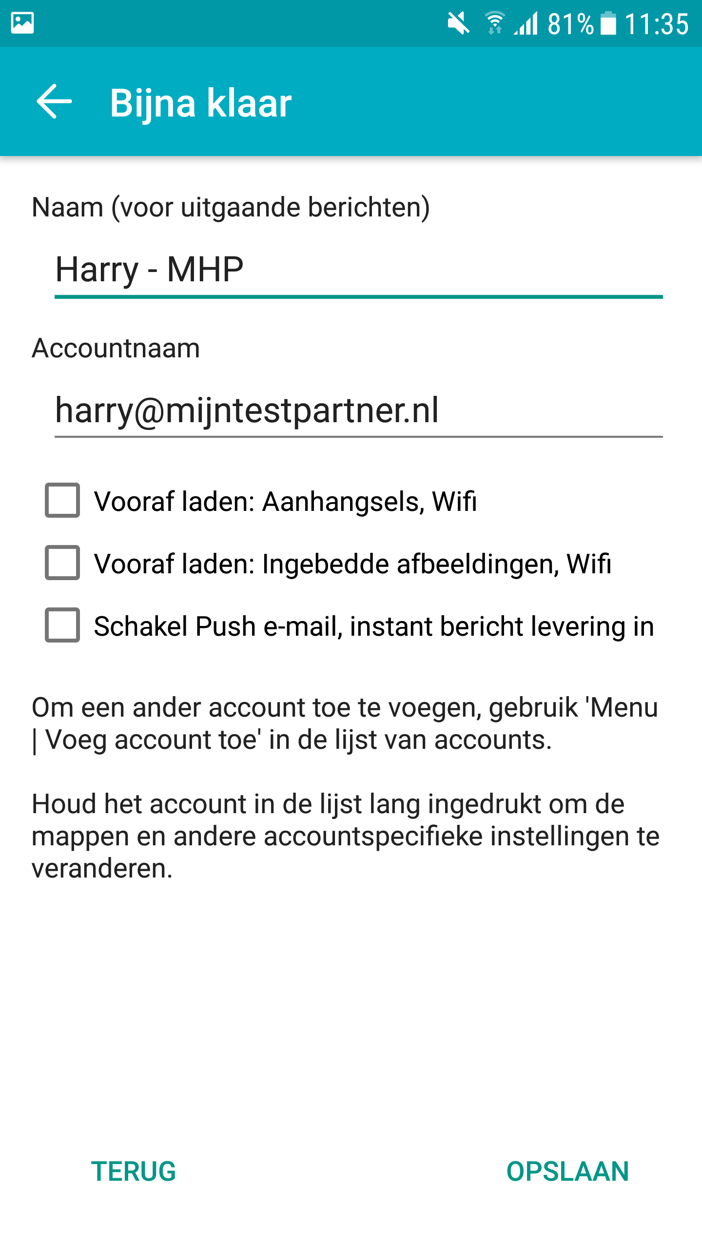 E-Mail instellen - Aqua Mail