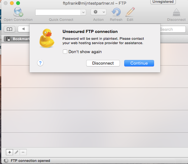 FTP verbinding maken - CyberDuck