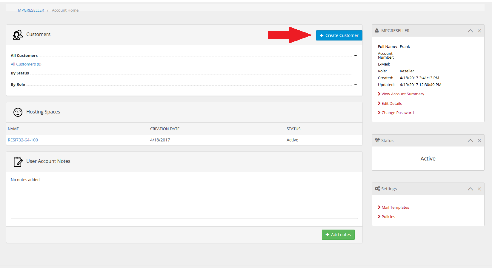 reseller hosting plan aanmaken