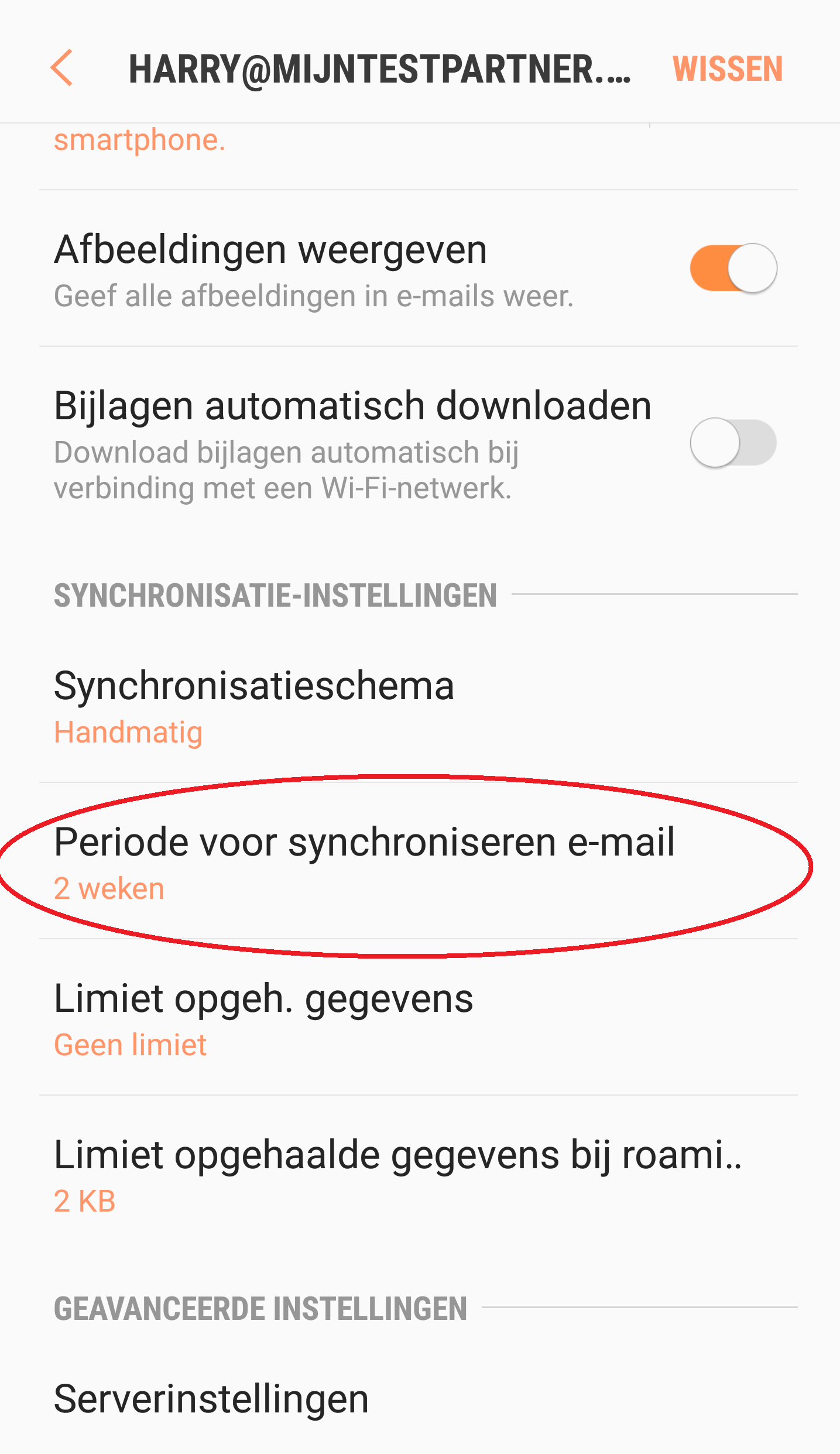 E-mail instellen - Samsung app