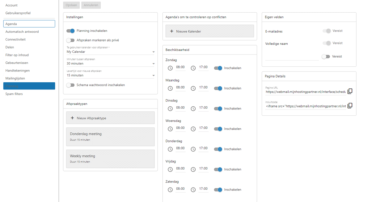 Nieuwe SmarterMail functie Agenda inplannen