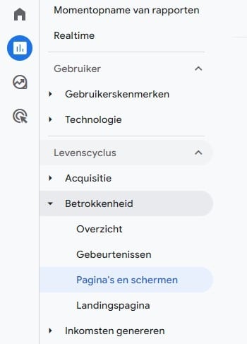 Rapport Paginas en Schermen binnen Google Analytics