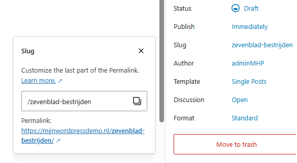 Wat is de slug van een WordPress pagina of post?