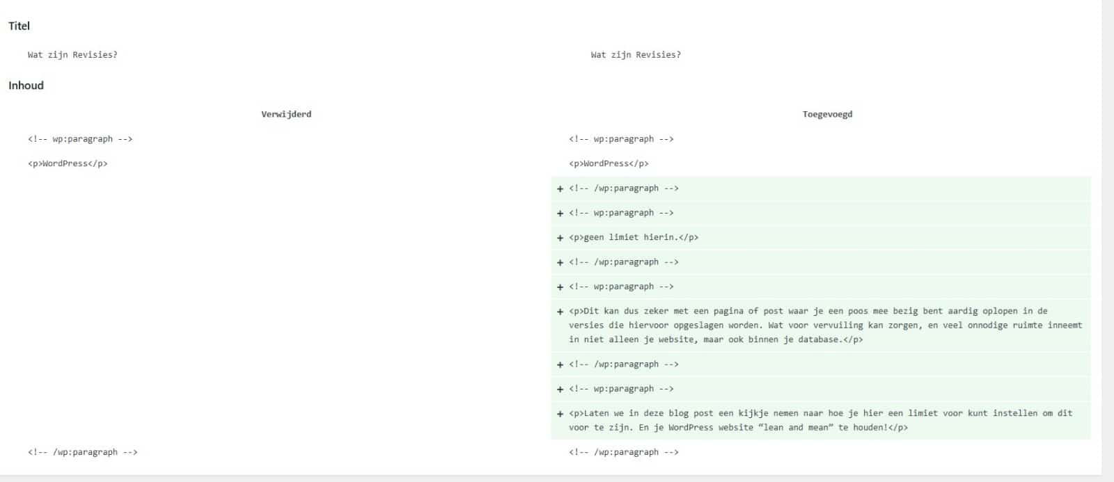 Revisies binnen WordPress