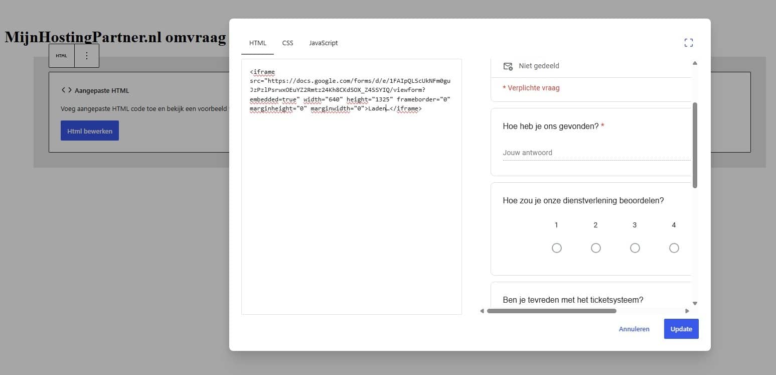 Google Forms insluiten binnen je website