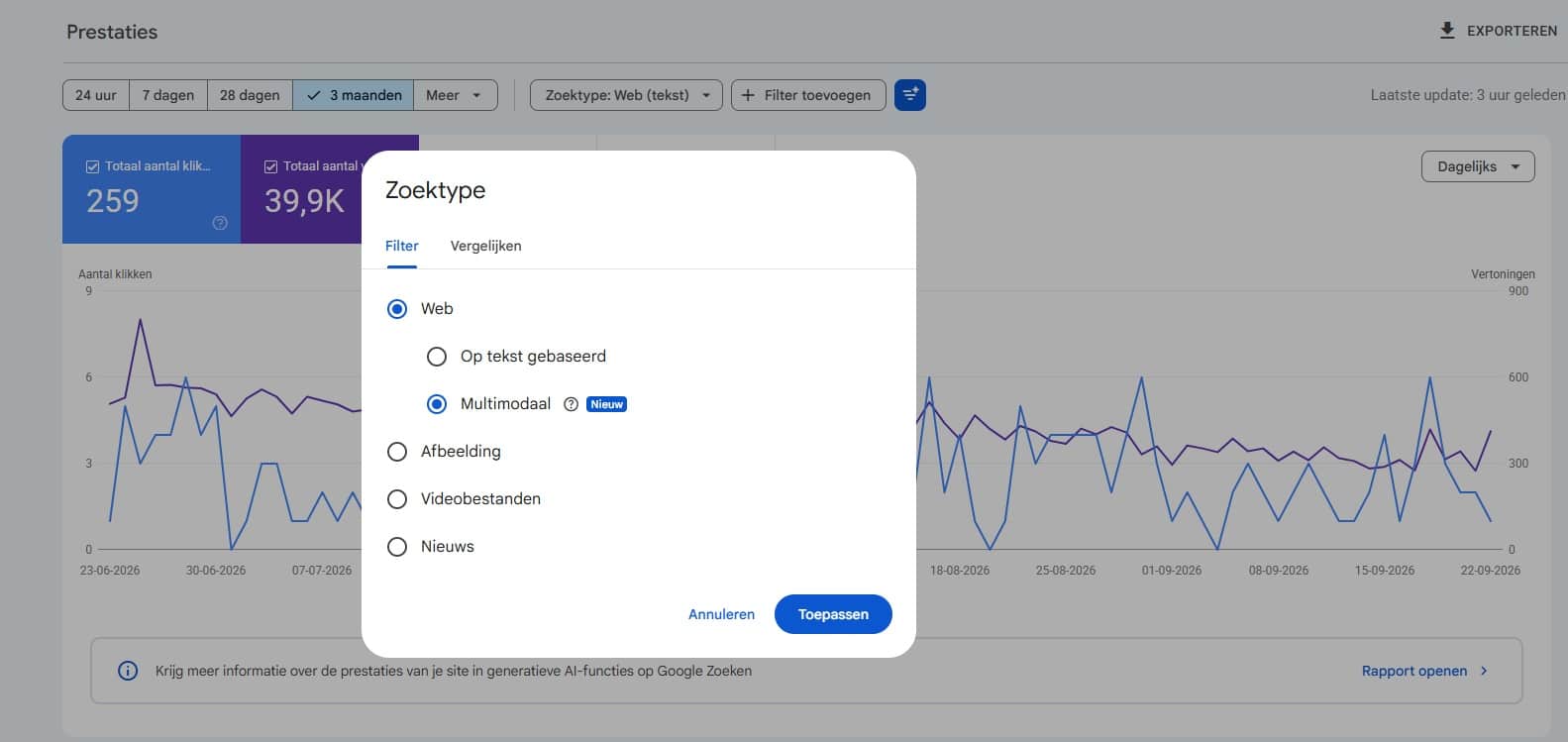 Google Search Console voegt Multimodal Filter toe