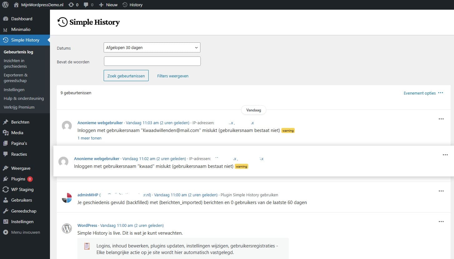 WordPress plugin Simple History