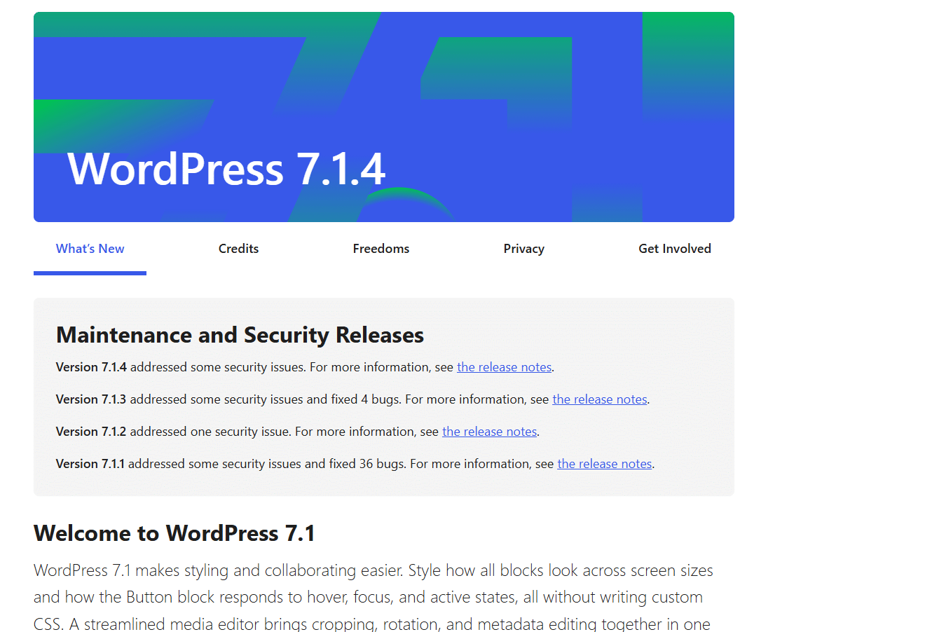 WordPress update 7 1 4