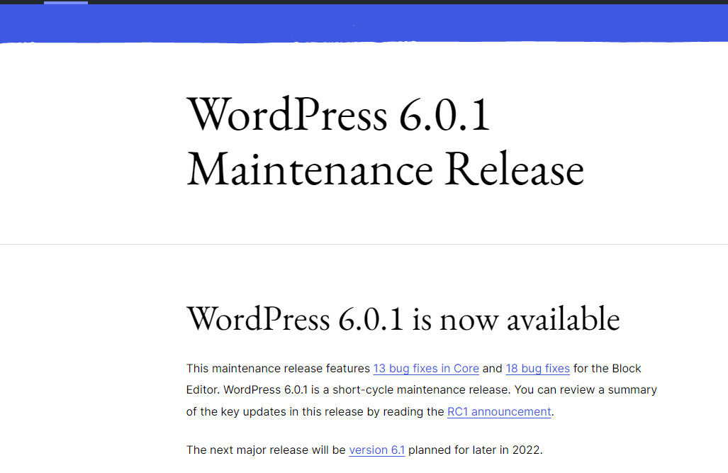 First update of WordPress 6 released