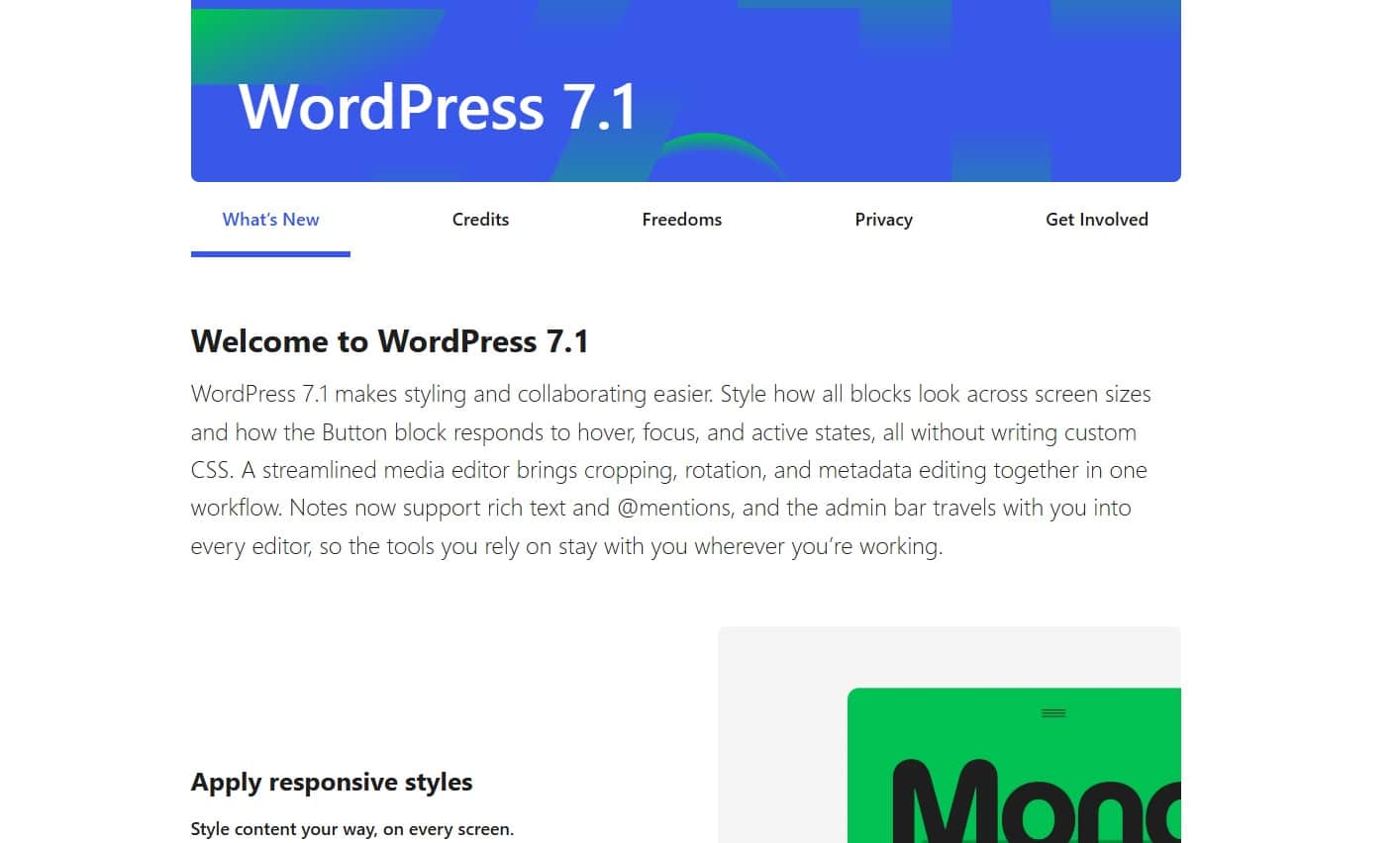 WordPress update 7 1