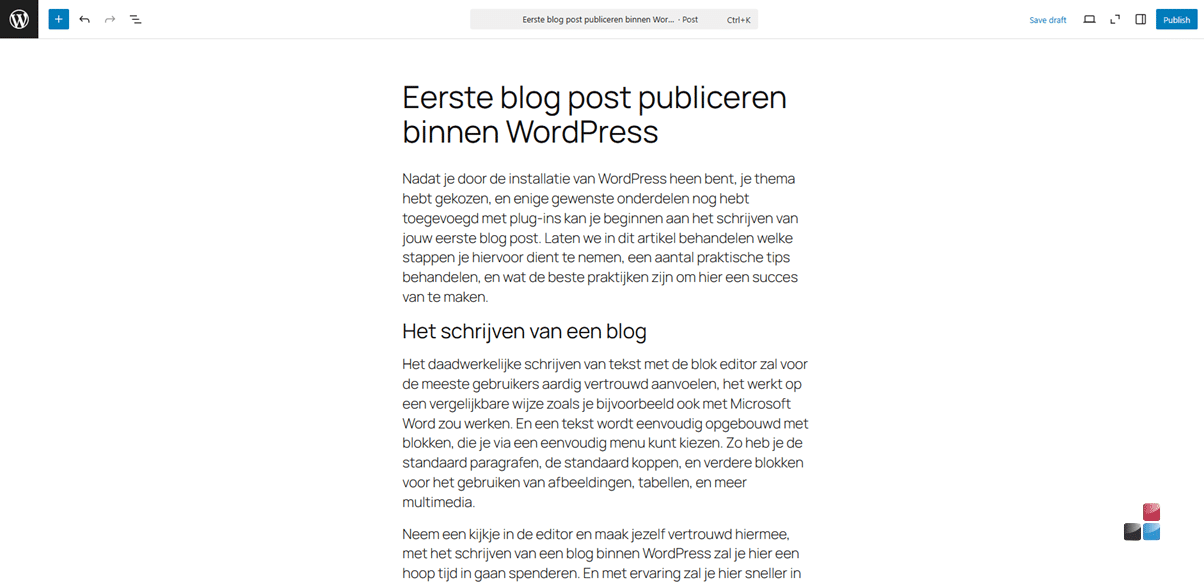 Eerste blog post publiceren binnen WordPress