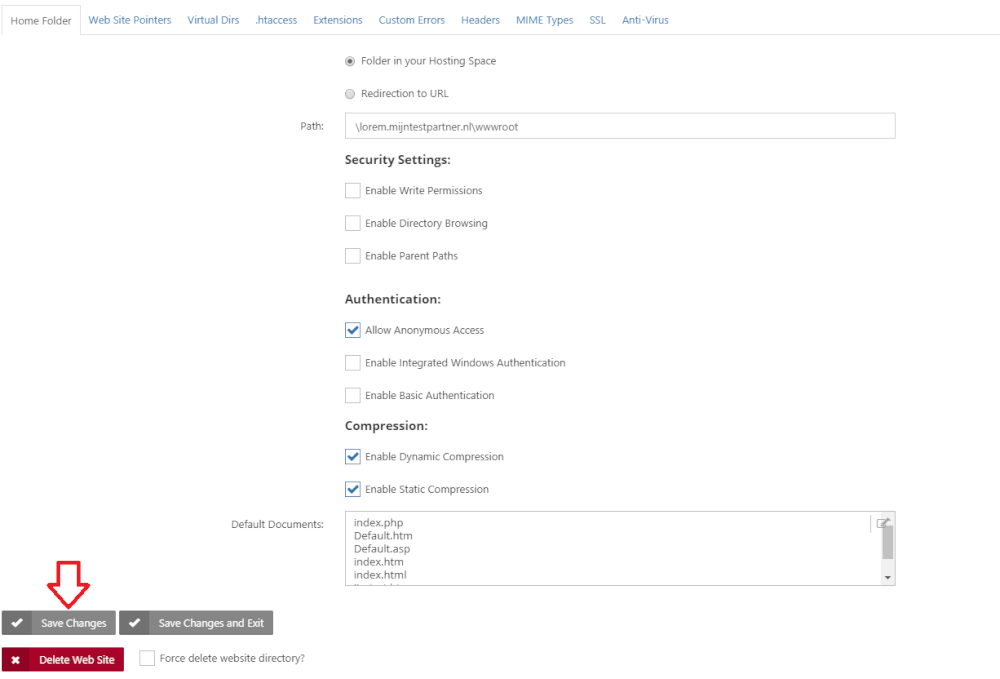 Reset hosting space to default