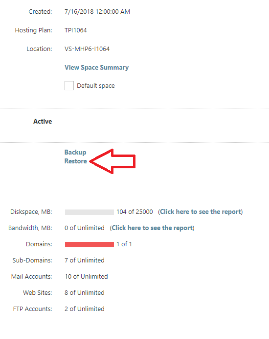 Wiederherstellen eines Backups Ihrer Website (Control Panel)