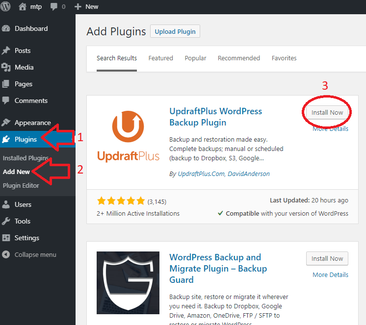 WordPress backup maken via Updraft