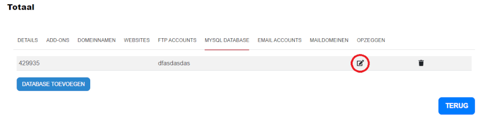 Met welke inloggegevens kan ik mijn MySQL database benaderen.