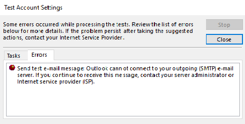 Kan geen verbinding maken met de SMTP server