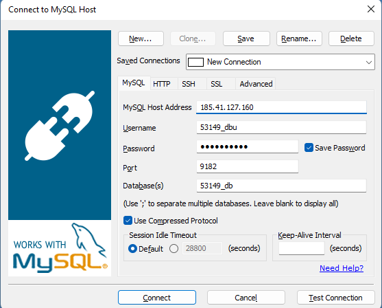 MySQL 8 host gegevens extern