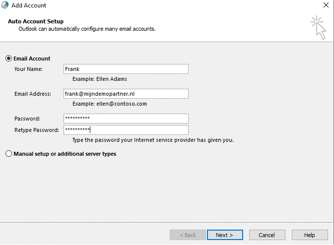 Hosted Exchange instellen binnen Outlook - Control panel