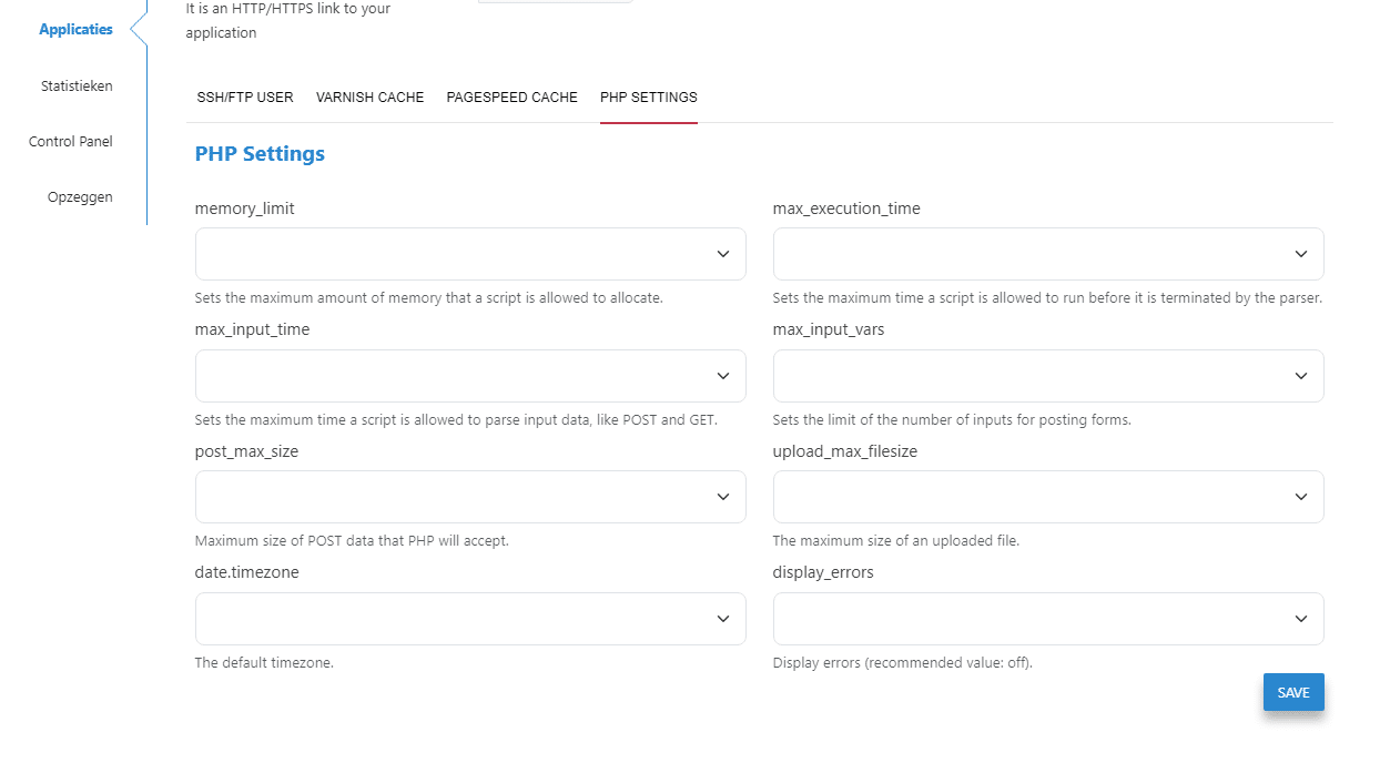 PHP instellingen beheren binnen Webhoster