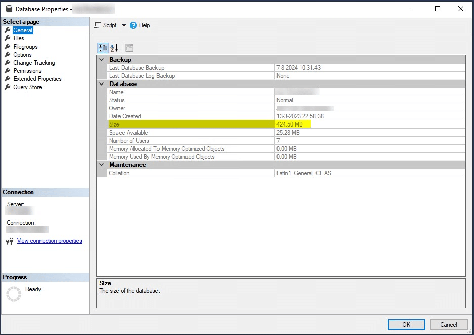 Hoe groot is mijn MS SQL database?