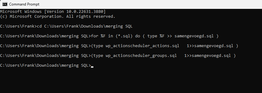 Meerdere sql bestanden samenvoegen