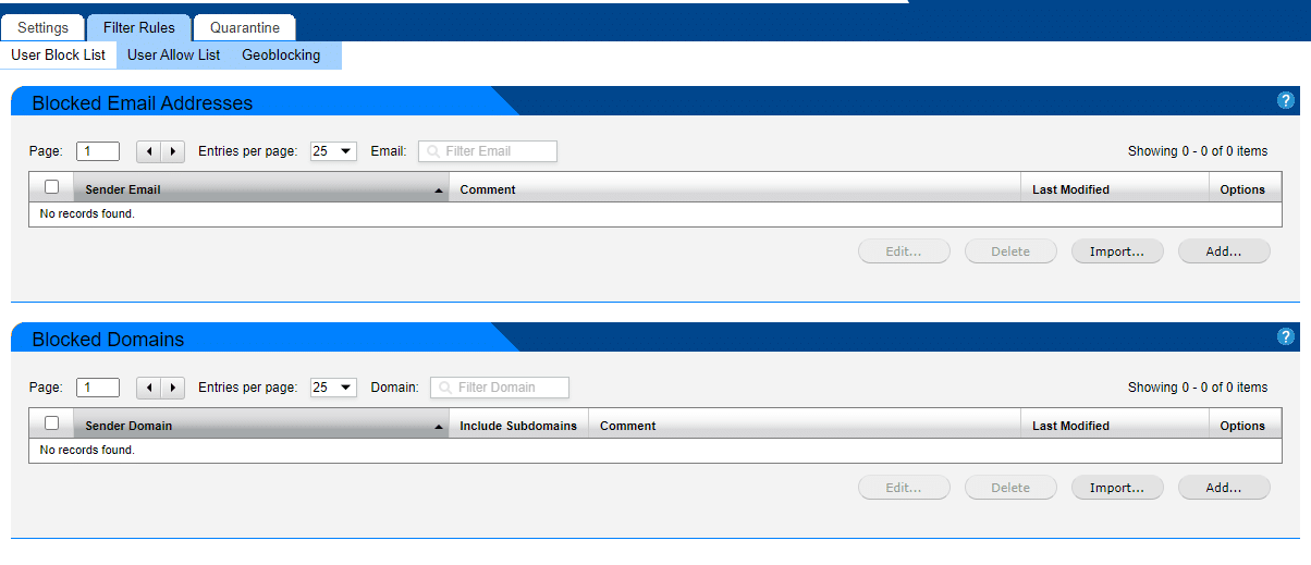 Rapporten en instellingen van Spam Filtering van MijnSecurityPartner