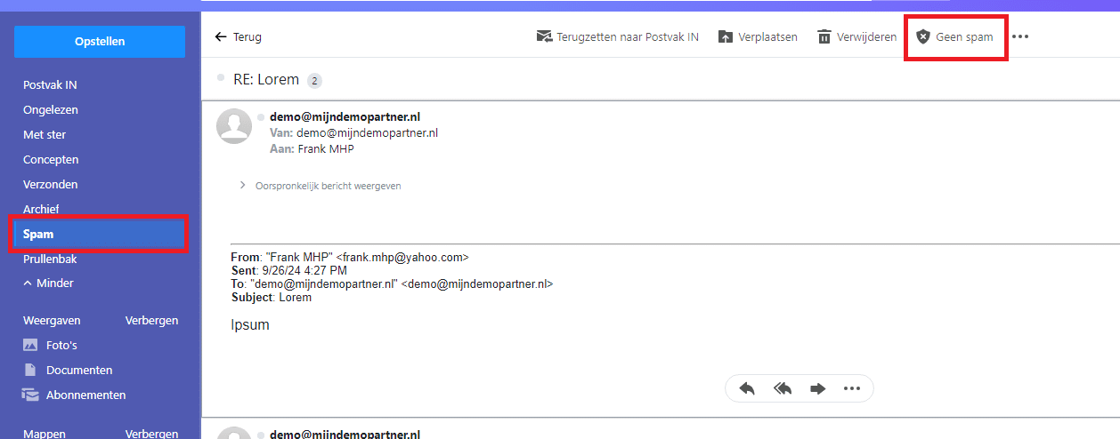 Mail vanuit MijnHostingPartner wordt niet ontvangen binnen Yahoo