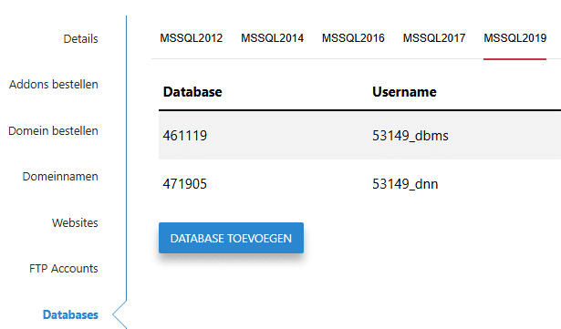 Kan ik een MS SQL database aanmaken