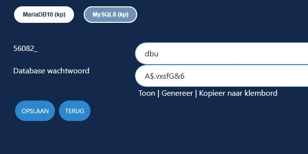 MariaDB en user aanmaken