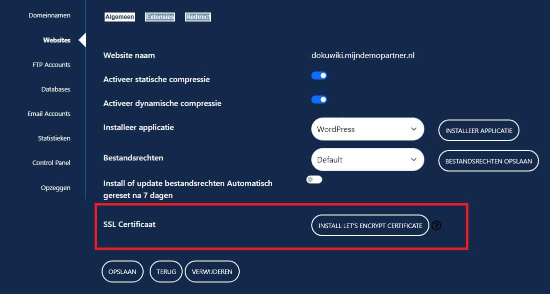 Lets Encrypt activeren en verlengen