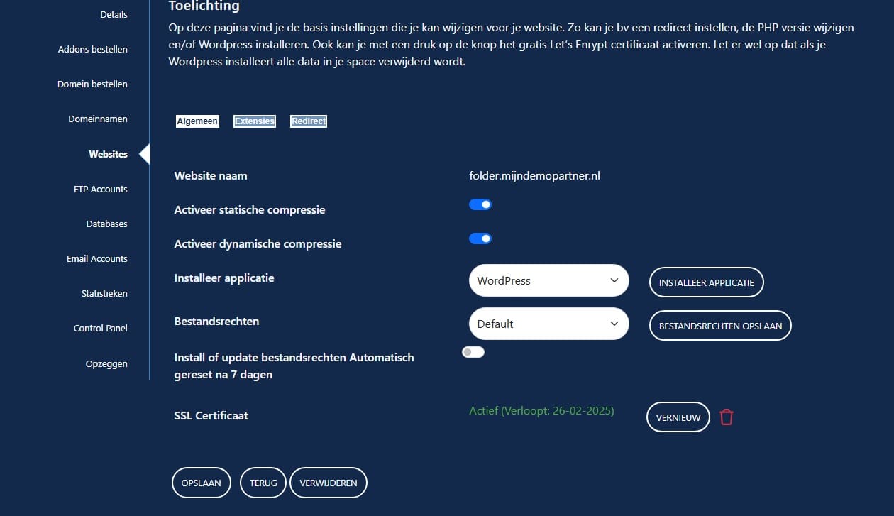 Lets Encrypt activeren en verlengen