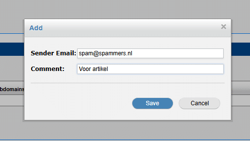 Email adressen of domeinen handmatig toevoegen aan de SPAM filtering