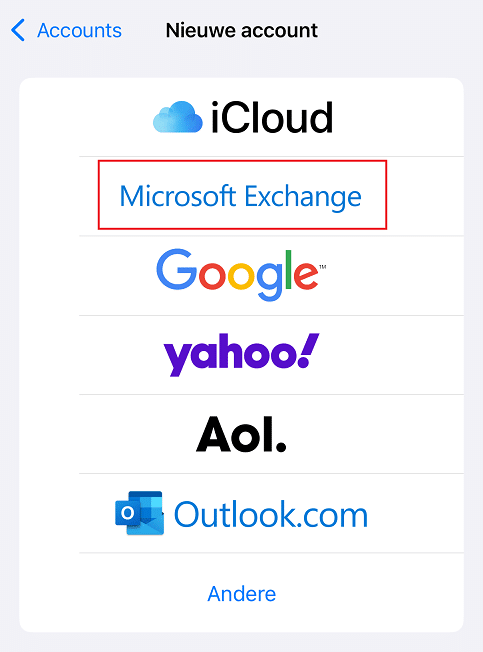 Hosted Exchange instellen binnen IOS 18