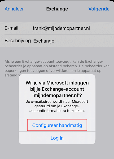 Hosted Exchange instellen binnen IOS 18