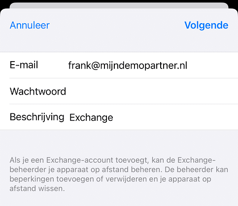 Hosted Exchange instellen binnen IOS 18