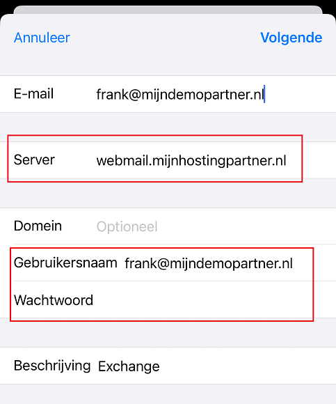 Hosted Exchange instellen binnen IOS 18