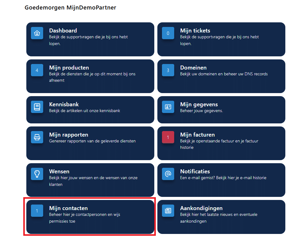 Contactpersonen aanmaken in het klantenpanel