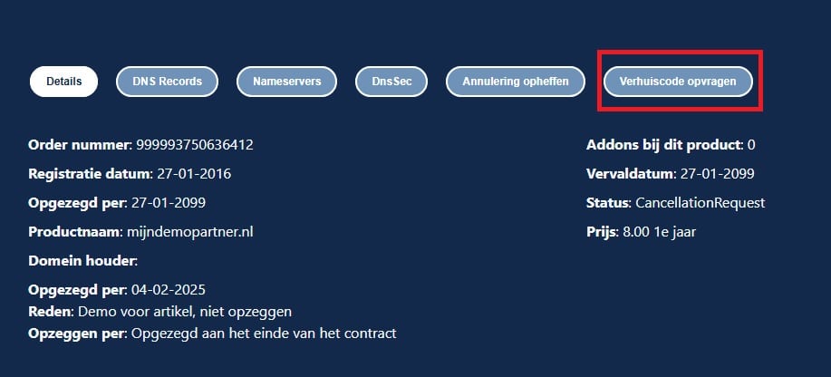 Hoe vraag ik een verhuiscode voor mijn domeinnaam aan?