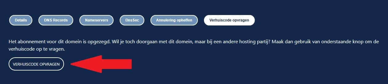 Hoe vraag ik een verhuiscode voor mijn domeinnaam aan?