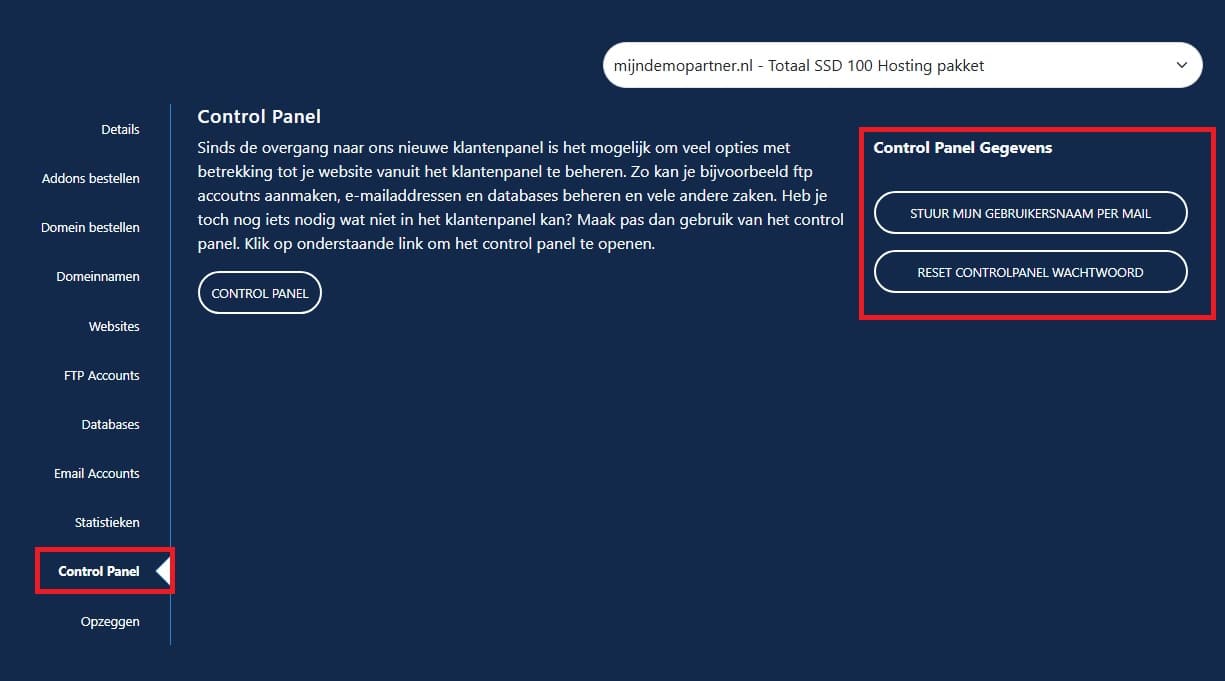 Wachtwoord Control Panel wijzigen