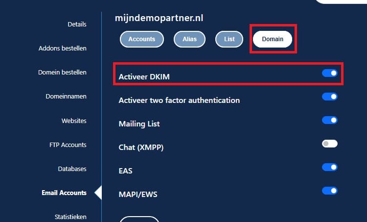 DKIM en certificaat sleutel instellen