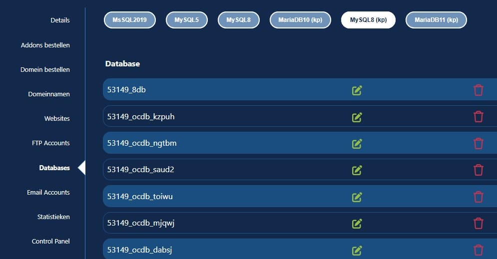 MySQL 8 inloggegevens voor database