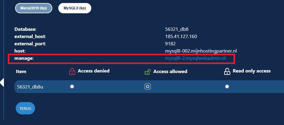 MySQL 8 beheren via PHPmyAdmin