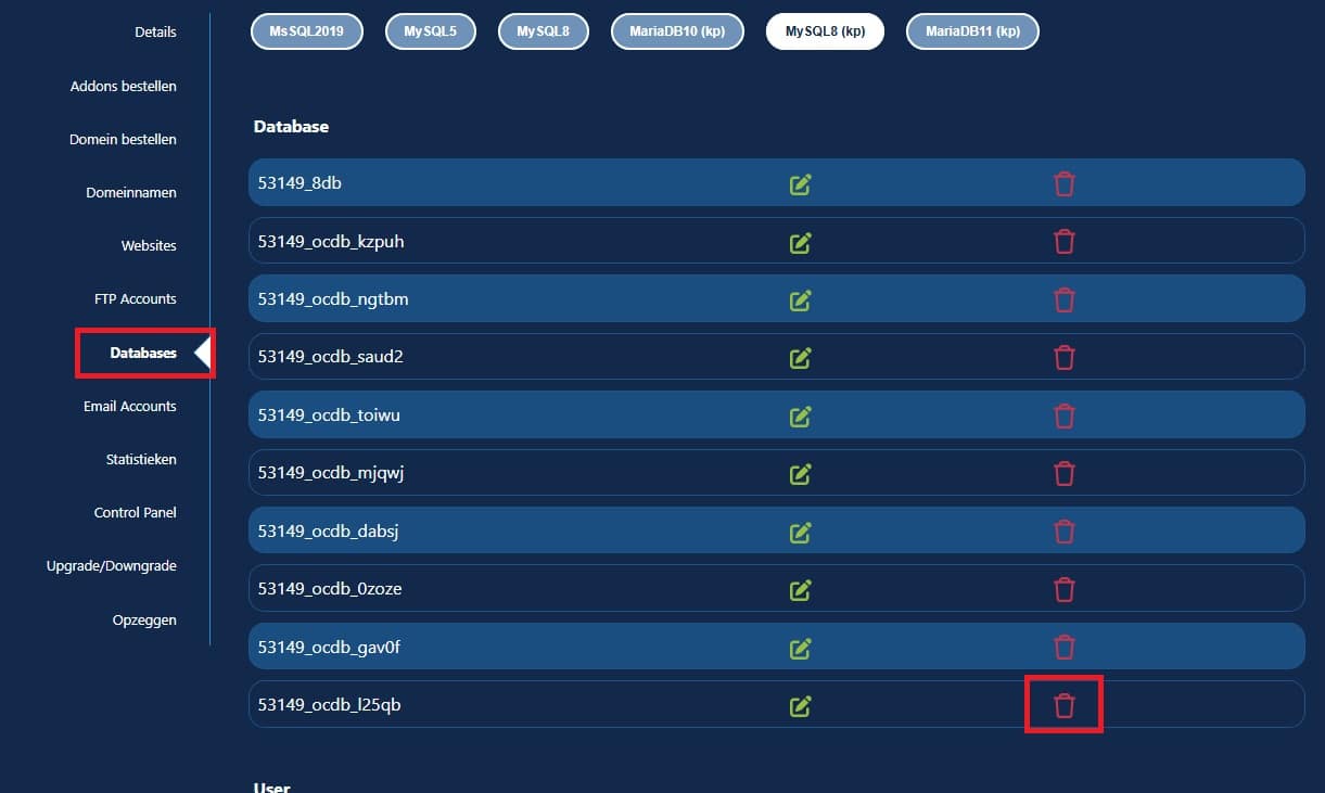 MySQL 8 database verwijderen