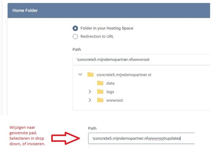 Hoe wijzig ik de root folder van mijn website?